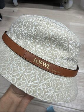 Loewe Cream Monogram Bucket Hat with Tan Trim size 57